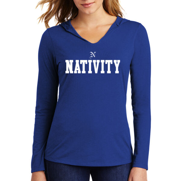 District - Ladies Perfect Tri ® Long Sleeve Hooded T-Shirt - Printed Logo Thumbnail