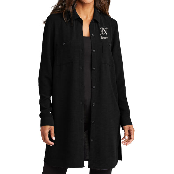 Port Authority® Ladies Textured Crepe Long Tunic - Embroidered Logo Thumbnail